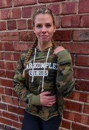 Woman wearing Camo Crop Hoodie