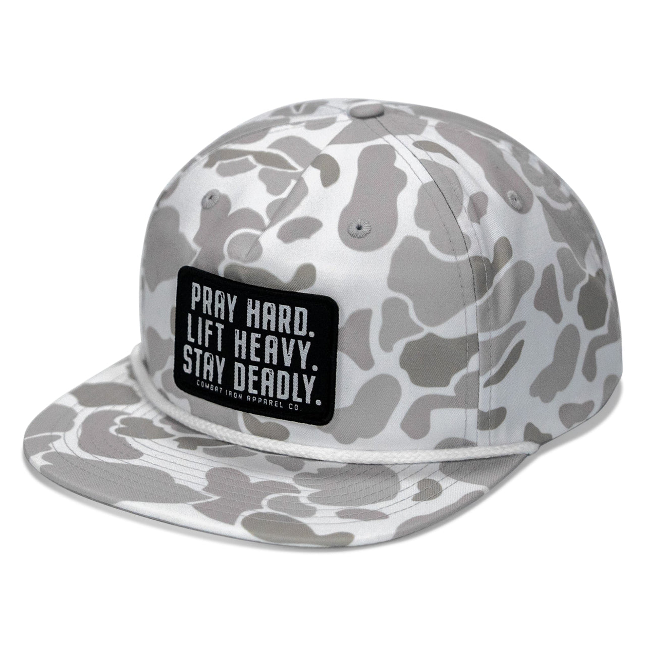 Pray Hard. Lift Heavy. Stay Deadly Patch Flatbill Hat