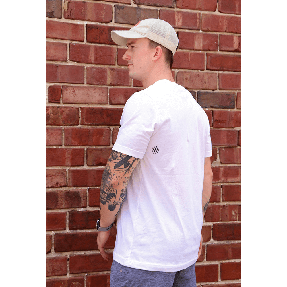 Man wearing BKX White Pocket T-Shirt back view