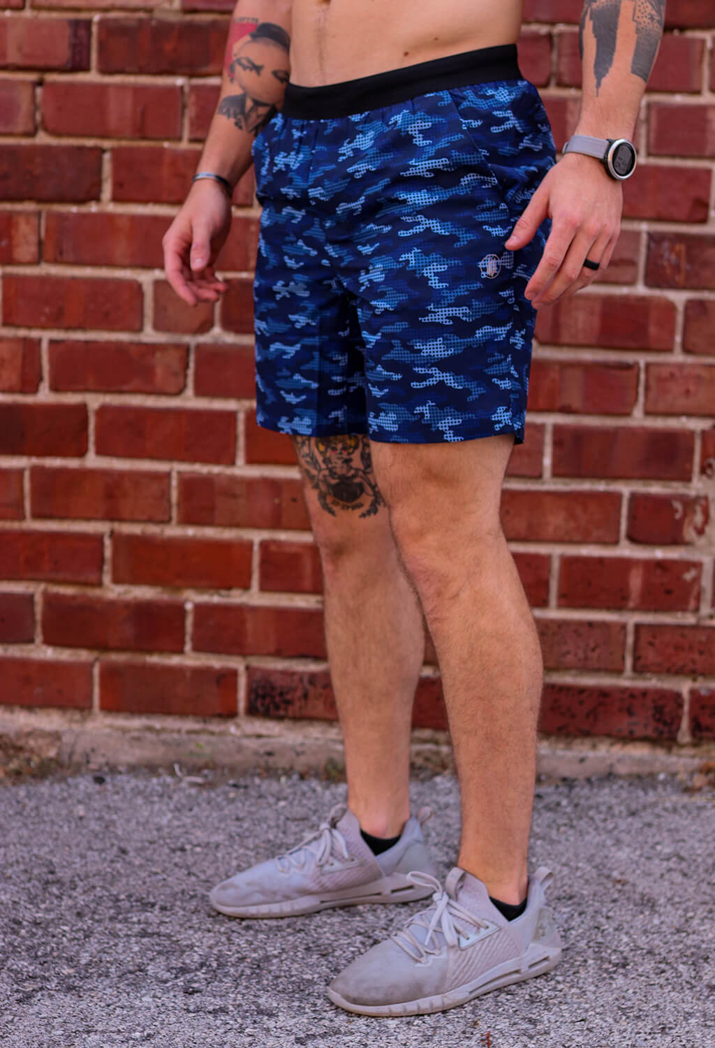Blue Camo Training Shorts side view
