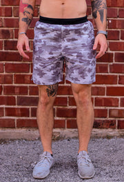Man wearing Grey Camo Training Shorts