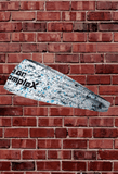 BK JUNK Warped White Headband on brick background showing left side
