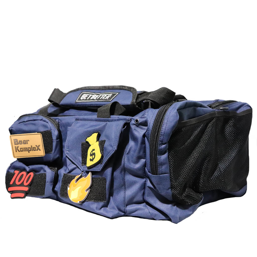 Commuter Series- Duffle Bag side view with patches