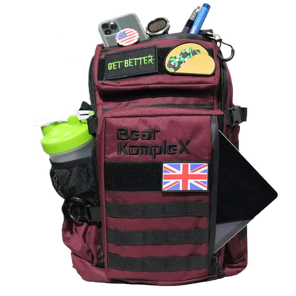 Commuter Series- Backpack - maroon loaded with things