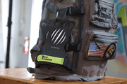 Bear KompleX Black Diamond 3 Hole Grips Strapped to gym bag