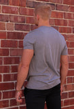 man wearing Graffiti shirt back view