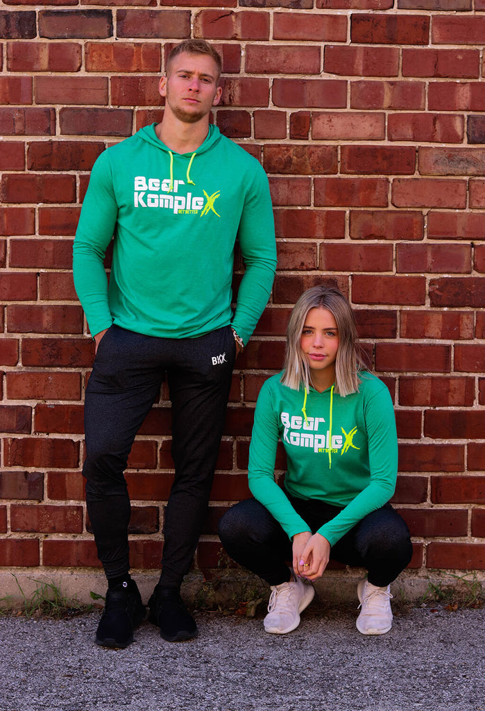Man and woman wearing Bear KompleX Women's Hoodie - Green Neon