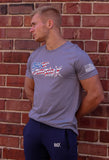 Man wearing Bear KompleX Men's T-Shirt - Stars/Stripes Font