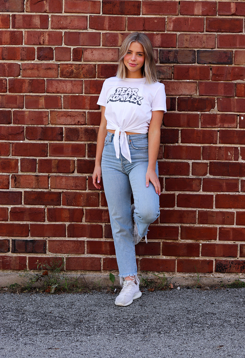 white t shirt with tie front